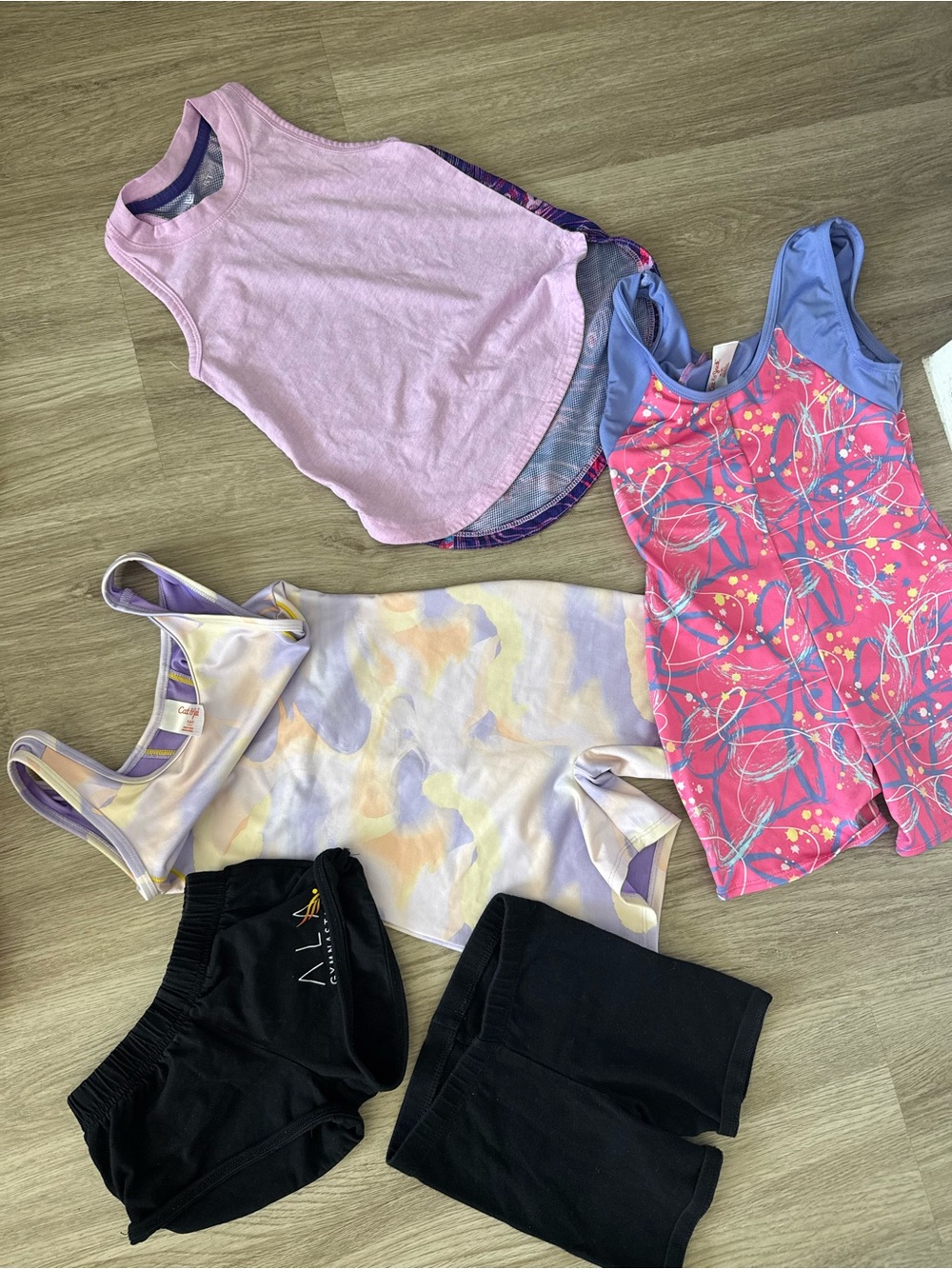 Cat & Jack Pink, Purple and Black Girls Active Tank & Leotard Set